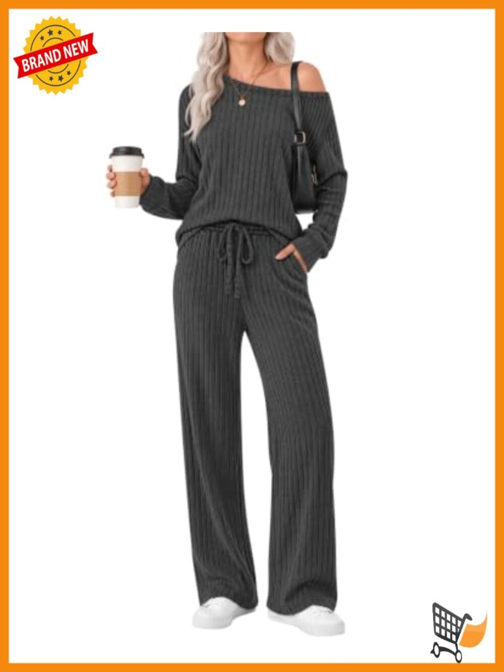 Women's 2 Piece Off the Shoulder Sweater Set Loungewear Long Sleeve Drawstring